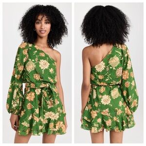 Hemant & Nandita Dija Short Dress Mini One Shoulder Long-Sleeve Floral Print